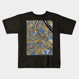 Vienna Map Pattern in Blue & Gold Kids T-Shirt